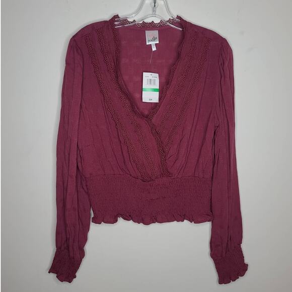 Belle Du Jour Tops - NWT Belle du Jour wine pink crossover long sleeve shirt - large